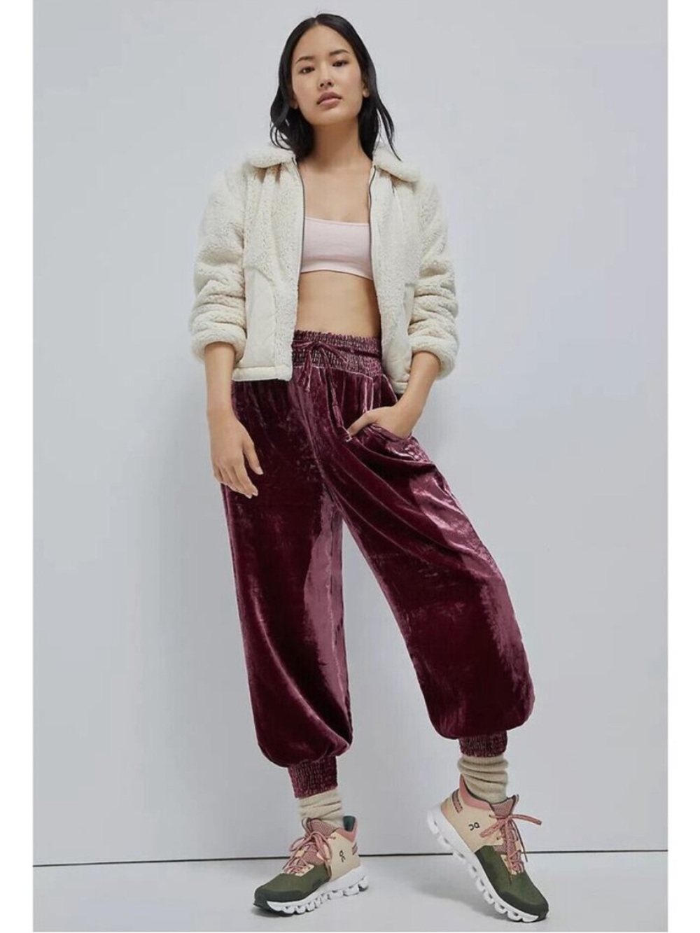 ANTHROPOLOGIE Gloria Velvet Wide Leg Harem Jogger Pants Burgundy Wine SP